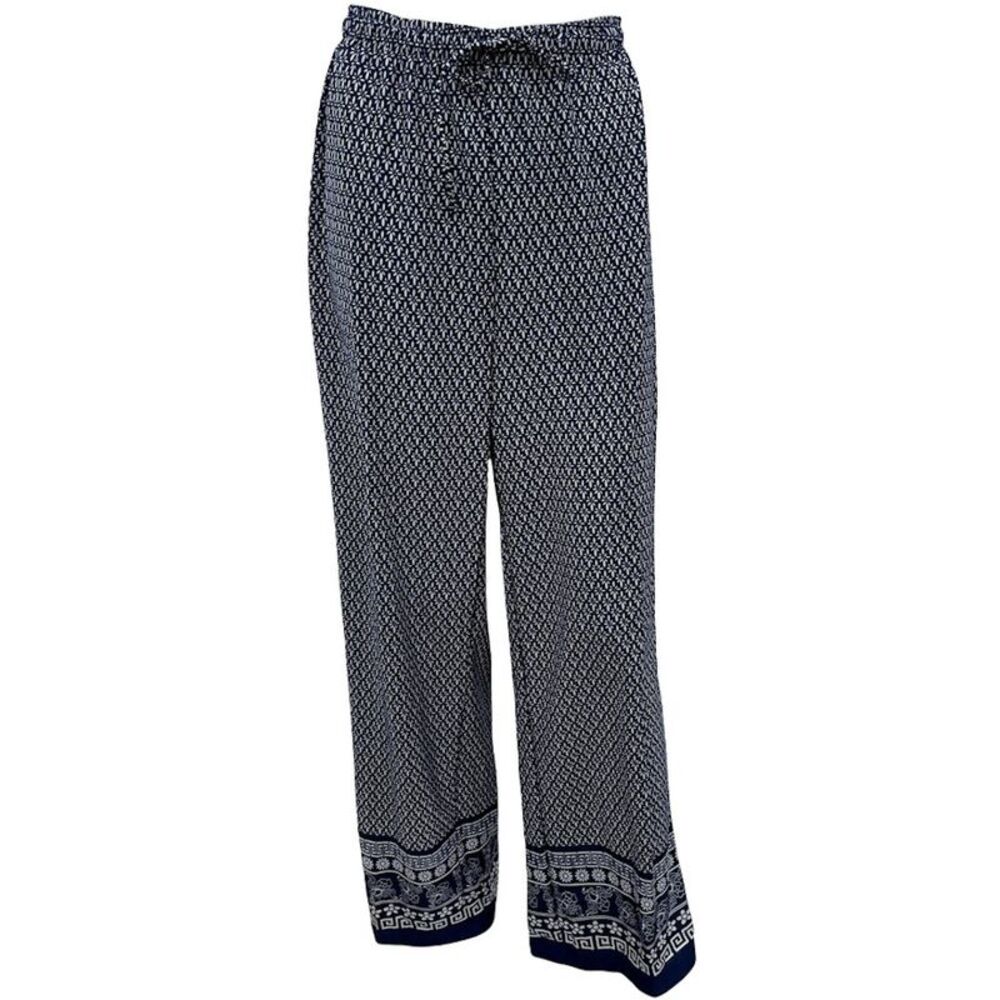 The Skyline Collection Women's Boho Style Border Print Palazzo Pants in Blue, 1X